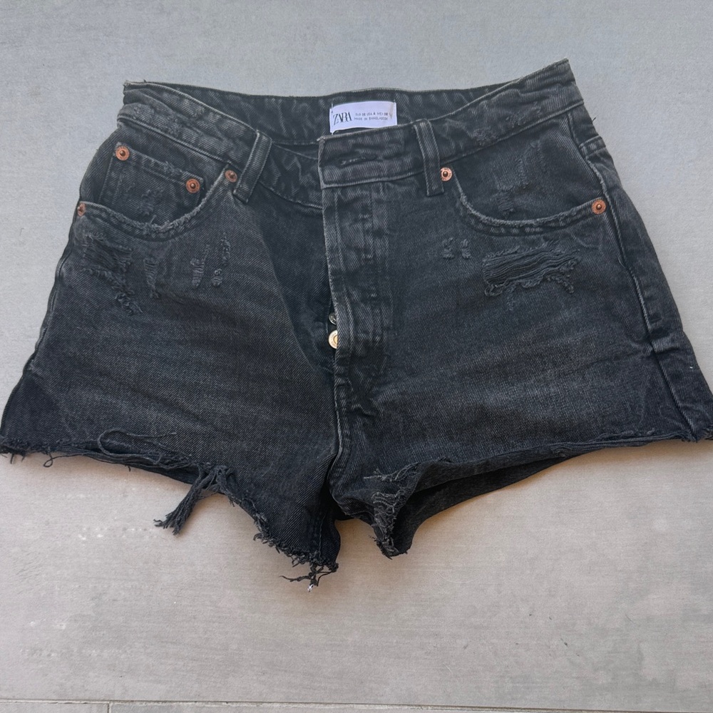 Zara Black Distressed Jean Shorts